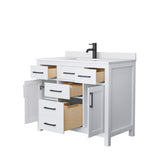 Beckett 42 Inch Single Bathroom Vanity in White White Cultured Marble Countertop Undermount Square Sink Matte Black Trim