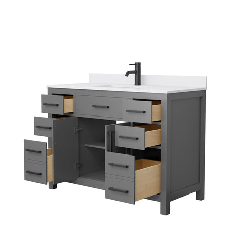 Beckett 48 Inch Single Bathroom Vanity in Dark Gray White Cultured Marble Countertop Undermount Square Sink Matte Black Trim
