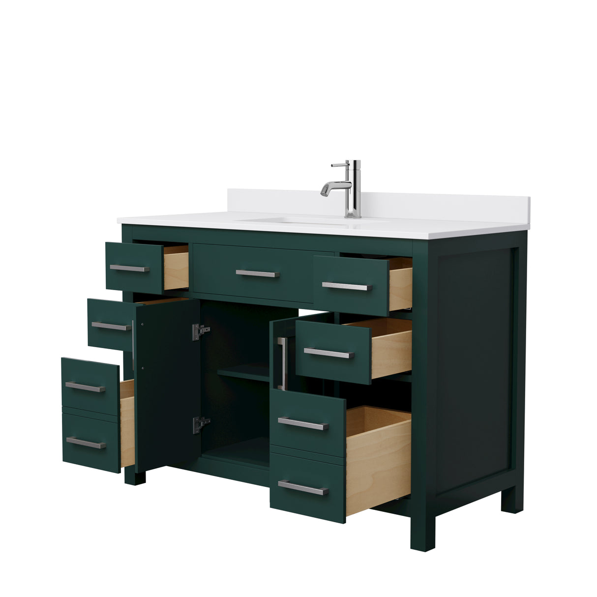 Beckett 48 Inch Single Bathroom Vanity in Green White Cultured Marble Countertop Undermount Square Sink Brushed Nickel Trim