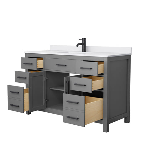 Beckett 54 Inch Single Bathroom Vanity in Dark Gray White Cultured Marble Countertop Undermount Square Sink Matte Black Trim