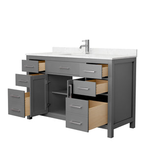 Beckett 54 Inch Single Bathroom Vanity in Dark Gray Carrara Cultured Marble Countertop Undermount Square Sink No Mirror