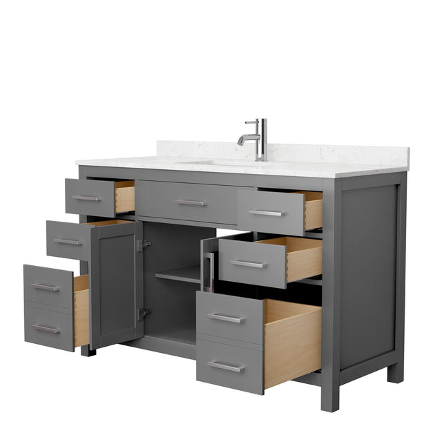Beckett 54 Inch Single Bathroom Vanity in Dark Gray Carrara Cultured Marble Countertop Undermount Square Sink No Mirror