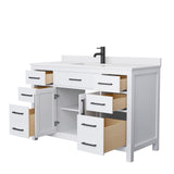 Beckett 54 Inch Single Bathroom Vanity in White White Cultured Marble Countertop Undermount Square Sink Matte Black Trim