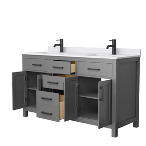 Beckett 60 Inch Double Bathroom Vanity in Dark Gray White Cultured Marble Countertop Undermount Square Sinks Matte Black Trim