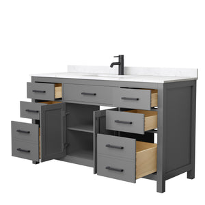 Beckett 60 Inch Single Bathroom Vanity in Dark Gray Carrara Cultured Marble Countertop Undermount Square Sink Matte Black Trim