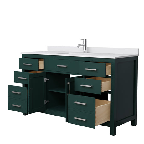 Beckett 60 Inch Single Bathroom Vanity in Green White Cultured Marble Countertop Undermount Square Sink Brushed Nickel Trim
