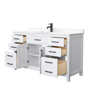 Beckett 60 Inch Single Bathroom Vanity in White Carrara Cultured Marble Countertop Undermount Square Sink Matte Black Trim