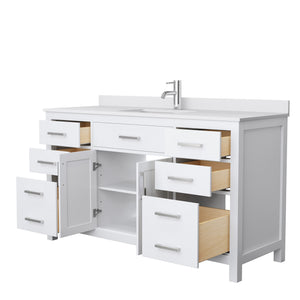 Beckett 60 Inch Single Bathroom Vanity in White White Cultured Marble Countertop Undermount Square Sink No Mirror