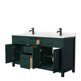 Beckett 66 Inch Double Bathroom Vanity in Green Carrara Cultured Marble Countertop Undermount Square Sinks Matte Black Trim