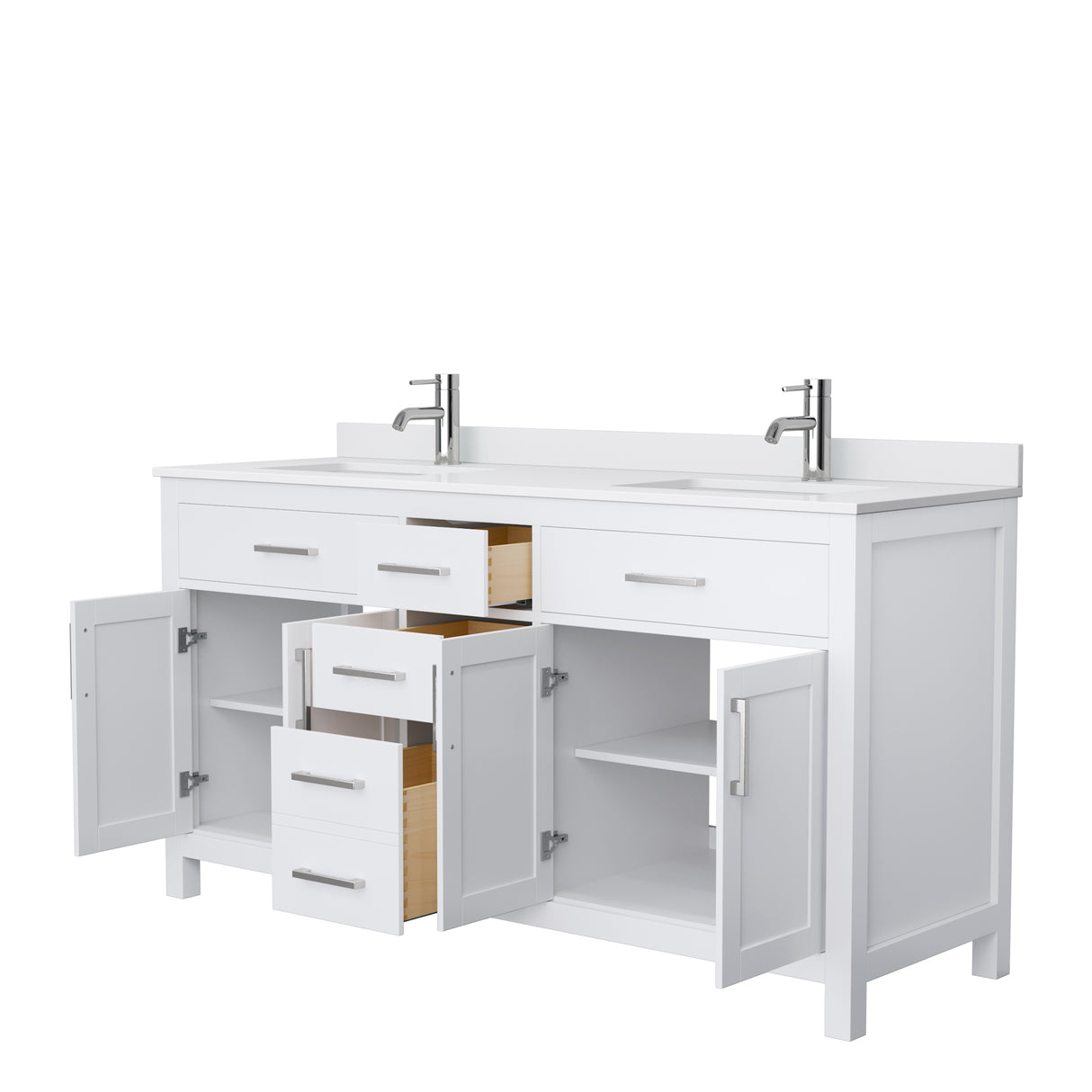 Beckett 66 Inch Double Bathroom Vanity in White White Cultured Marble Countertop Undermount Square Sinks No Mirror