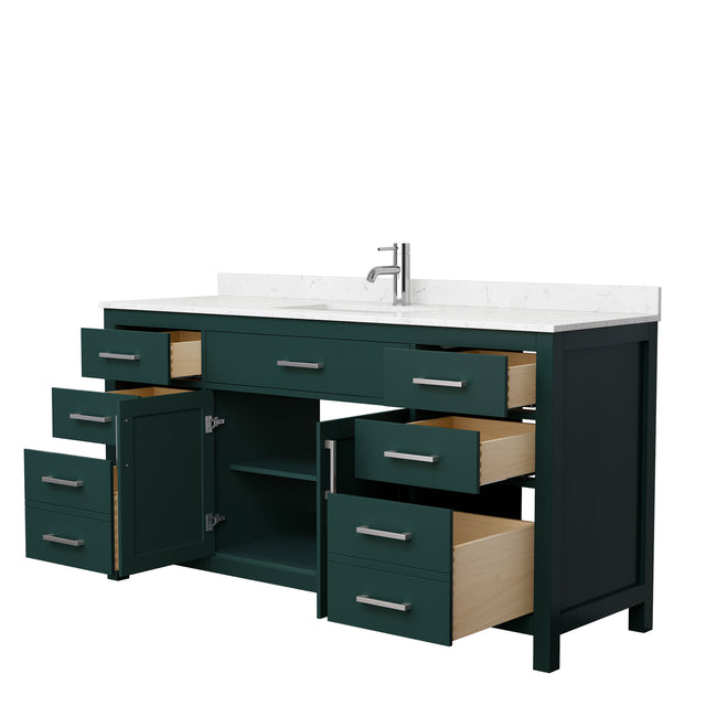 Beckett 66 Inch Single Bathroom Vanity in Green Carrara Cultured Marble Countertop Undermount Square Sink Brushed Nickel Trim