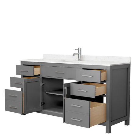 Beckett 66 Inch Single Bathroom Vanity in Dark Gray Carrara Cultured Marble Countertop Undermount Square Sink No Mirror