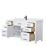 Beckett 66 Inch Single Bathroom Vanity in White White Cultured Marble Countertop Undermount Square Sink Matte Black Trim