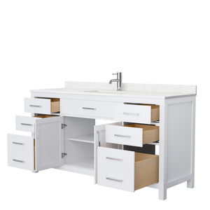 Beckett 66 Inch Single Bathroom Vanity in White Carrara Cultured Marble Countertop Undermount Square Sink No Mirror