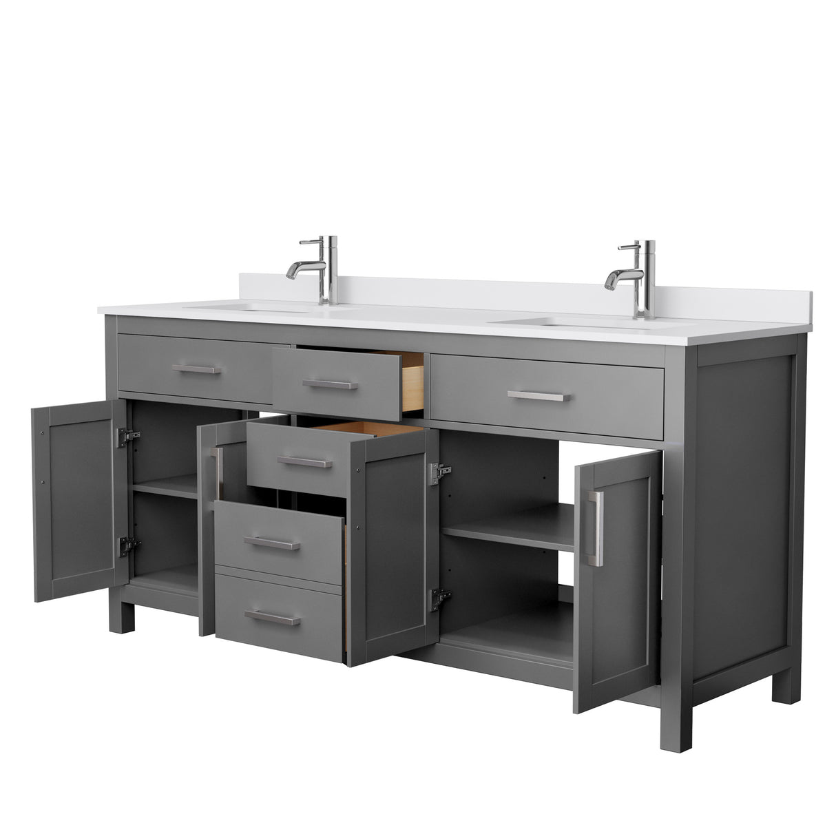Beckett 72 Inch Double Bathroom Vanity in Dark Gray White Cultured Marble Countertop Undermount Square Sinks No Mirror