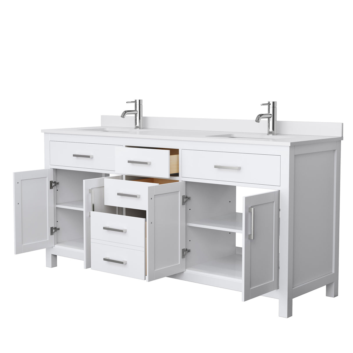 Beckett 72 Inch Double Bathroom Vanity in White White Cultured Marble Countertop Undermount Square Sinks No Mirror