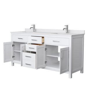 Beckett 72 Inch Double Bathroom Vanity in White White Cultured Marble Countertop Undermount Square Sinks No Mirror