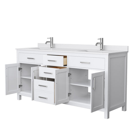 Beckett 72 Inch Double Bathroom Vanity in White White Cultured Marble Countertop Undermount Square Sinks No Mirror