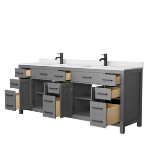 Beckett 84 Inch Double Bathroom Vanity in Dark Gray White Cultured Marble Countertop Undermount Square Sinks Matte Black Trim