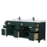 Beckett 84 Inch Double Bathroom Vanity in Green White Cultured Marble Countertop Undermount Square Sinks Matte Black Trim
