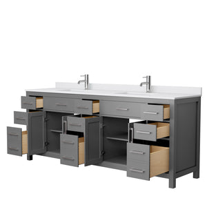 Beckett 84 Inch Double Bathroom Vanity in Dark Gray White Cultured Marble Countertop Undermount Square Sinks No Mirror