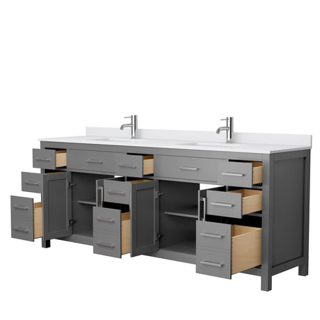Beckett 84 Inch Double Bathroom Vanity in Dark Gray White Cultured Marble Countertop Undermount Square Sinks No Mirror