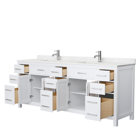 Beckett 84 Inch Double Bathroom Vanity in White Carrara Cultured Marble Countertop Undermount Square Sinks No Mirror