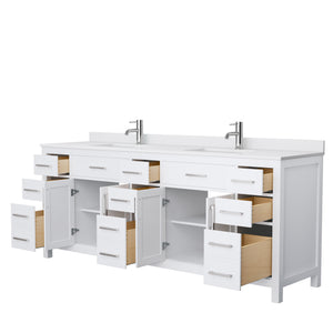 Beckett 84 Inch Double Bathroom Vanity in White White Cultured Marble Countertop Undermount Square Sinks No Mirror
