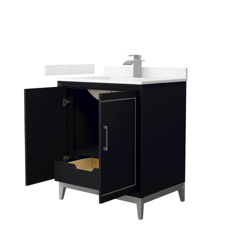 Marlena 30 Inch Single Bathroom Vanity in Black Carrara Cultured Marble Countertop Undermount Square Sink Brushed Nickel Trim
