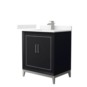 Marlena 30 Inch Single Bathroom Vanity in Black Carrara Cultured Marble Countertop Undermount Square Sink Brushed Nickel Trim