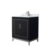 Marlena 30 Inch Single Bathroom Vanity in Black White Carrara Marble Countertop Undermount Square Sink Brushed Nickel Trim