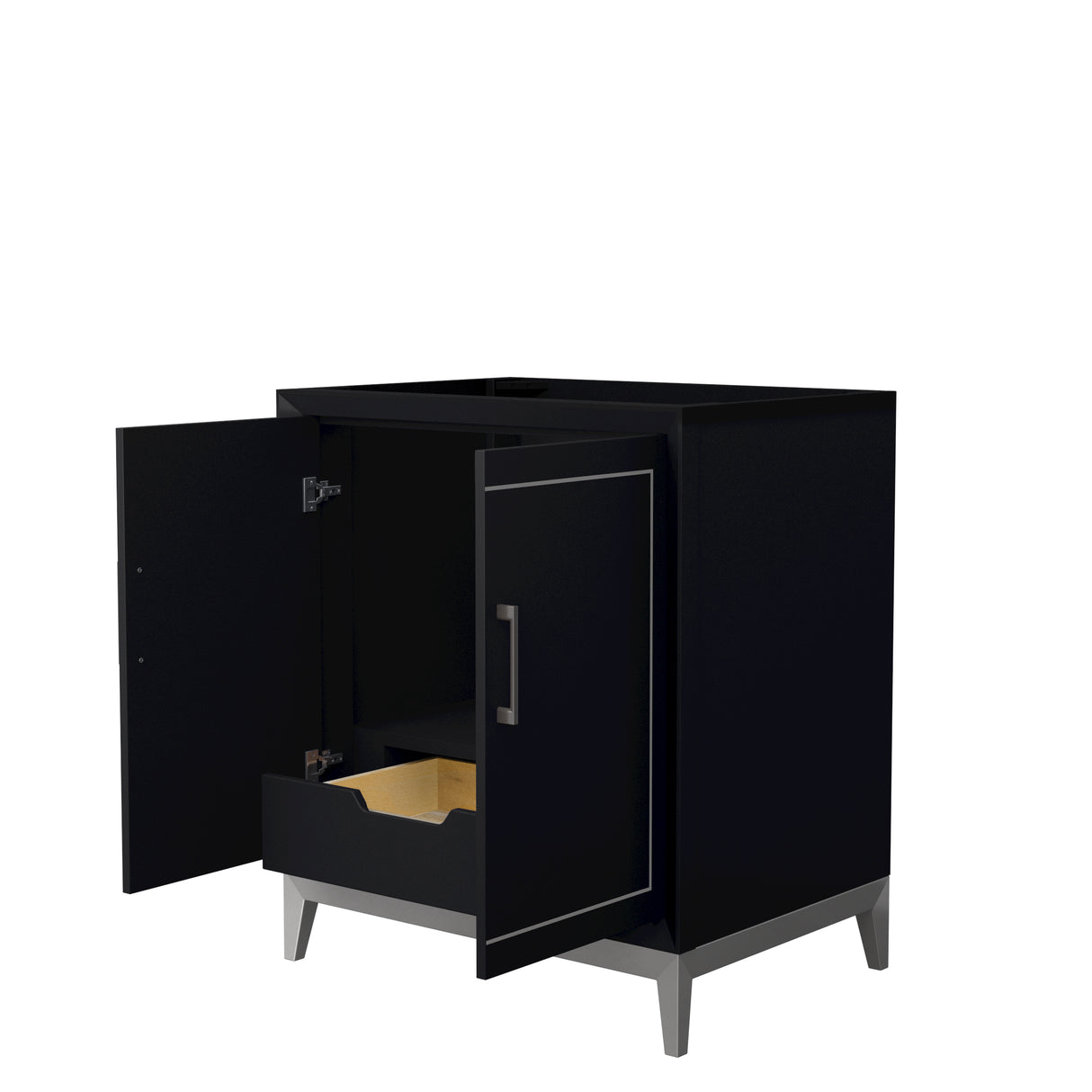 Marlena 30 Inch Single Bathroom Vanity in Black No Countertop No Sink Brushed Nickel Trim