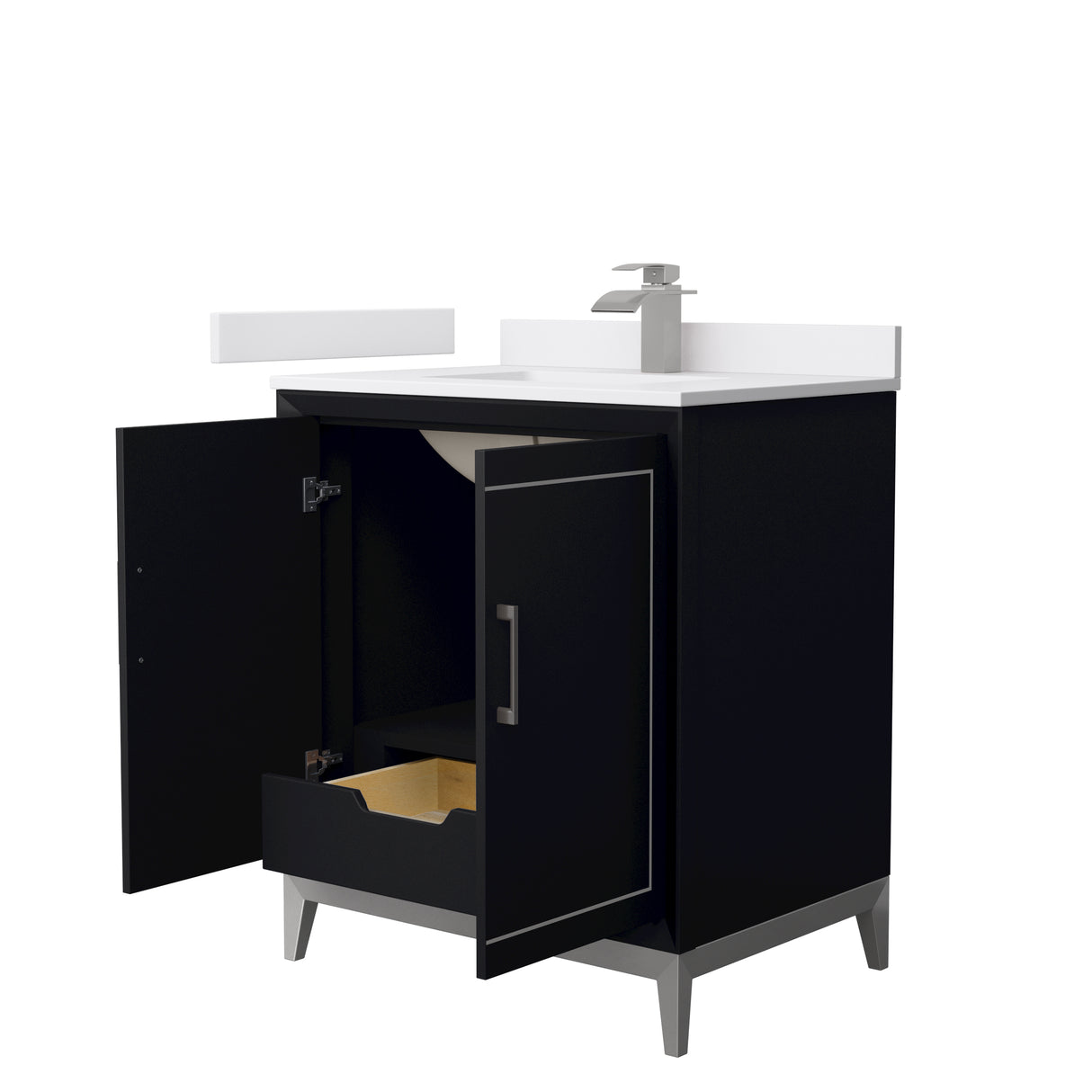 Marlena 30 Inch Single Bathroom Vanity in Black White Cultured Marble Countertop Undermount Square Sink Brushed Nickel Trim