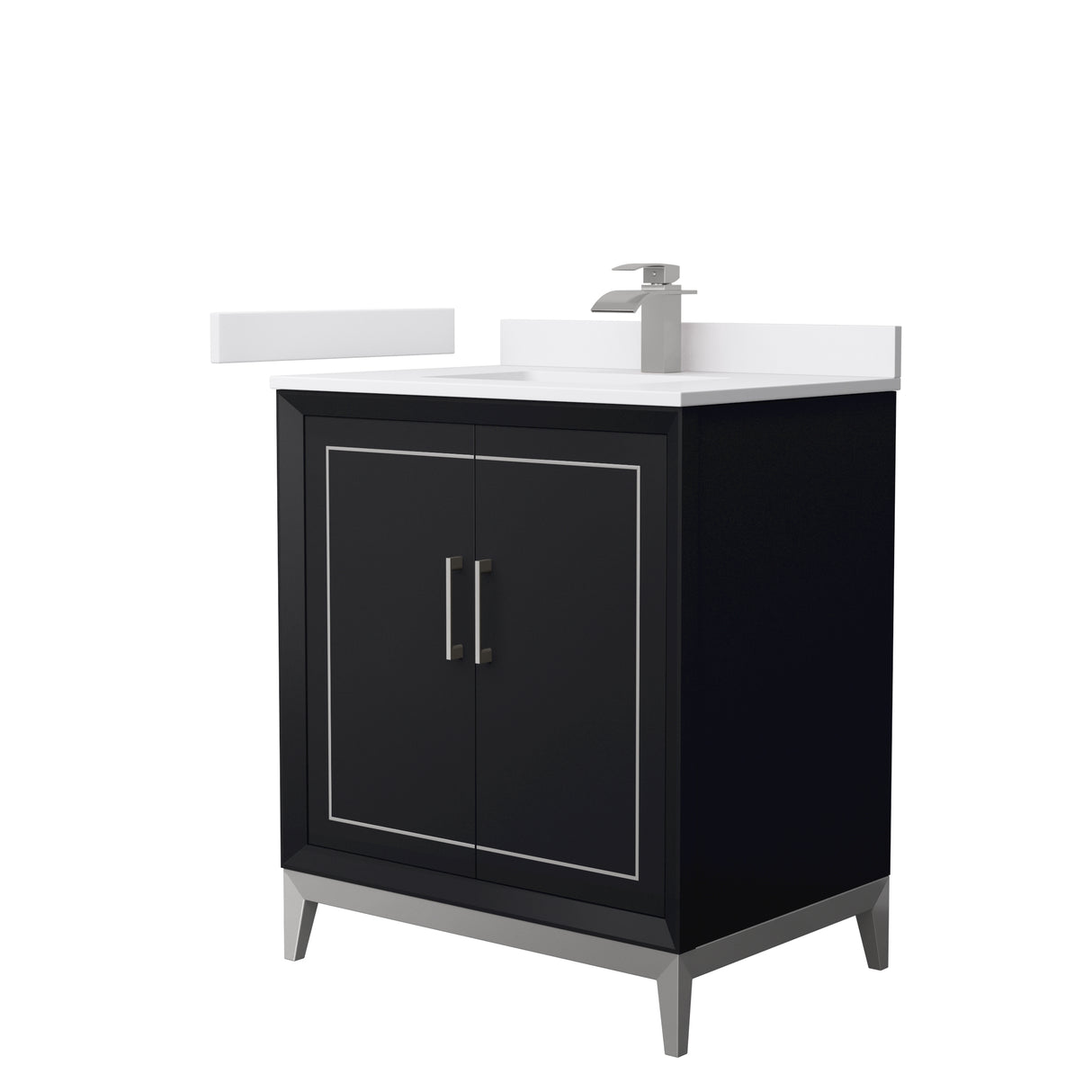 Marlena 30 Inch Single Bathroom Vanity in Black White Cultured Marble Countertop Undermount Square Sink Brushed Nickel Trim