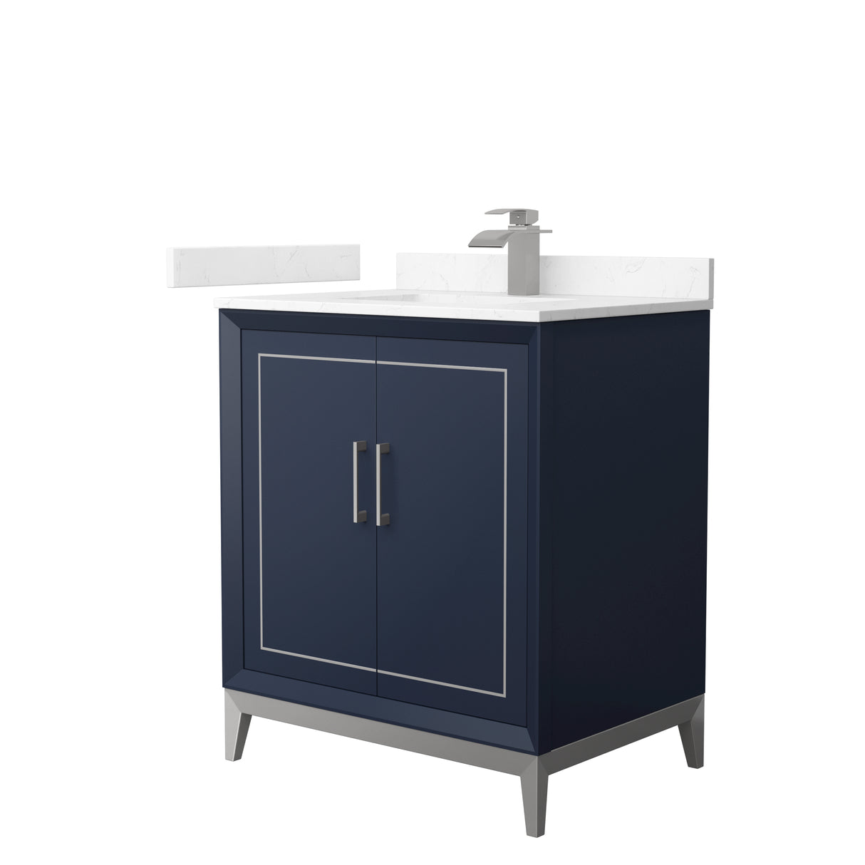Marlena 30 Inch Single Bathroom Vanity in Dark Blue Carrara Cultured Marble Countertop Undermount Square Sink Brushed Nickel Trim