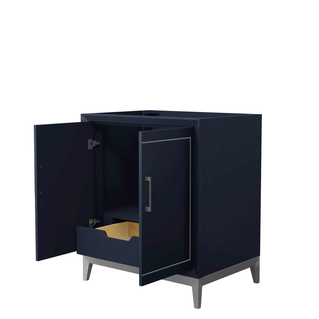 Marlena 30 Inch Single Bathroom Vanity in Dark Blue No Countertop No Sink Brushed Nickel Trim