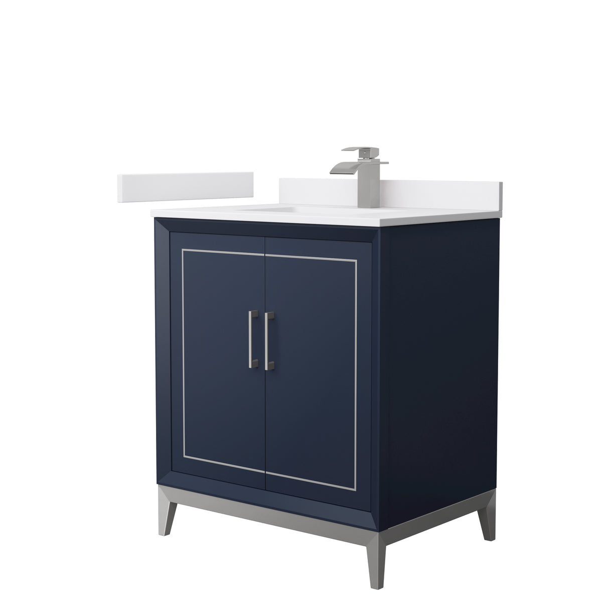 Marlena 30 Inch Single Bathroom Vanity in Dark Blue White Cultured Marble Countertop Undermount Square Sink Brushed Nickel Trim