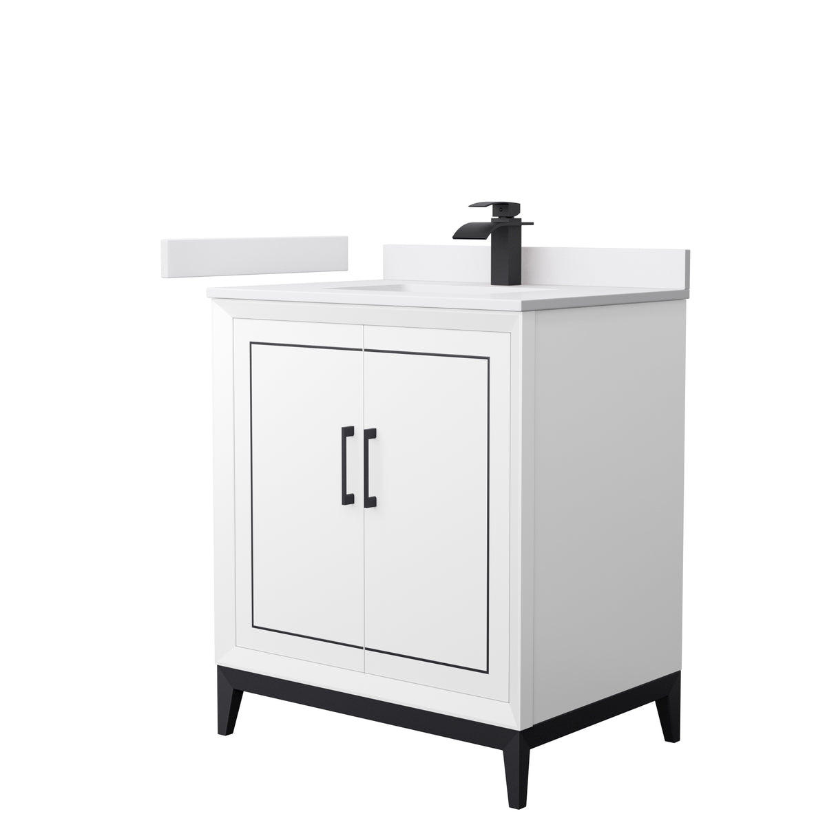 Marlena 30 Inch Single Bathroom Vanity in White White Cultured Marble Countertop Undermount Square Sink Matte Black Trim