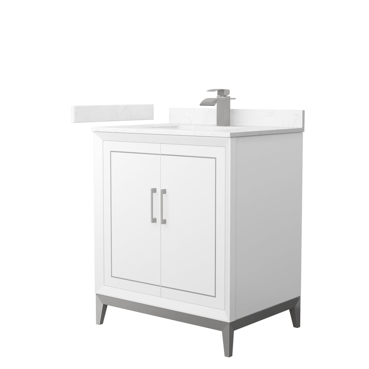 Marlena 30 Inch Single Bathroom Vanity in White Carrara Cultured Marble Countertop Undermount Square Sink Brushed Nickel Trim