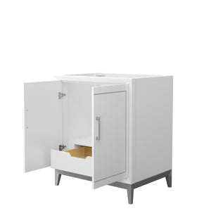 Marlena 30 Inch Single Bathroom Vanity in White No Countertop No Sink Brushed Nickel Trim