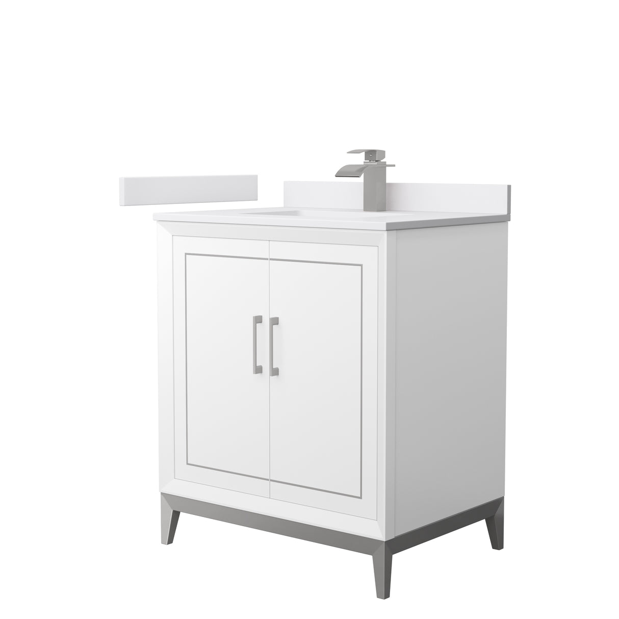 Marlena 30 Inch Single Bathroom Vanity in White White Cultured Marble Countertop Undermount Square Sink Brushed Nickel Trim