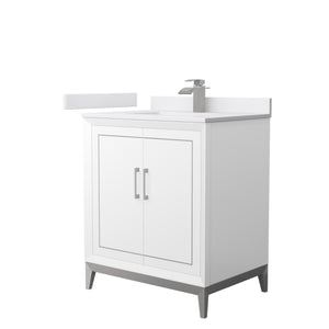 Marlena 30 Inch Single Bathroom Vanity in White White Cultured Marble Countertop Undermount Square Sink Brushed Nickel Trim
