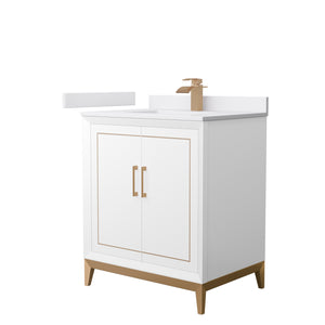 Marlena 30 Inch Single Bathroom Vanity in White White Cultured Marble Countertop Undermount Square Sink Satin Bronze Trim