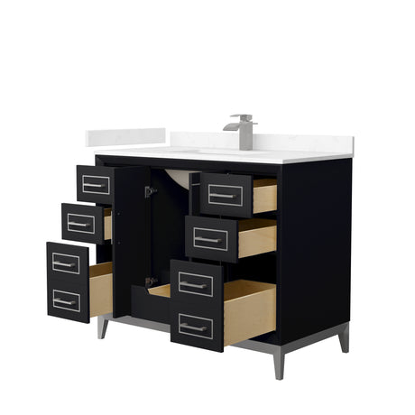 Marlena 42 Inch Single Bathroom Vanity in Black Carrara Cultured Marble Countertop Undermount Square Sink Brushed Nickel Trim