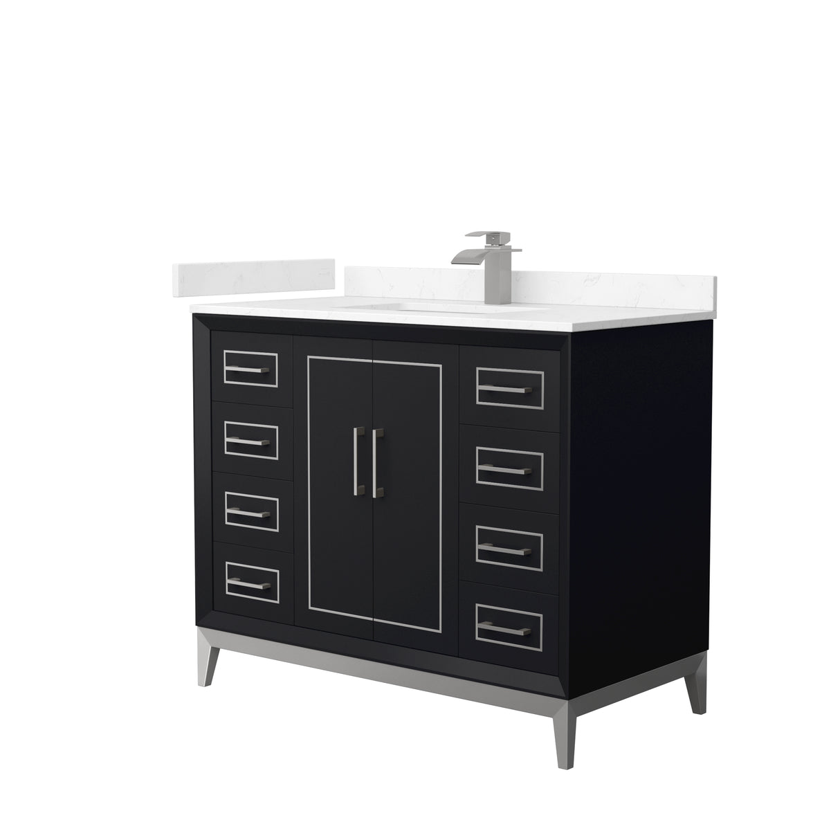 Marlena 42 Inch Single Bathroom Vanity in Black Carrara Cultured Marble Countertop Undermount Square Sink Brushed Nickel Trim