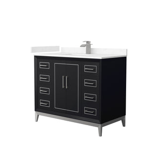 Marlena 42 Inch Single Bathroom Vanity in Black Carrara Cultured Marble Countertop Undermount Square Sink Brushed Nickel Trim