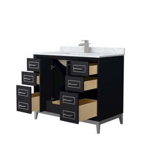 Marlena 42 Inch Single Bathroom Vanity in Black White Carrara Marble Countertop Undermount Square Sink Brushed Nickel Trim