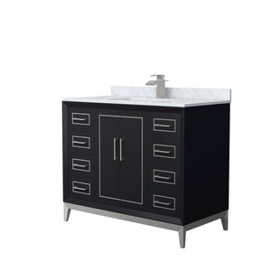 Marlena 42 Inch Single Bathroom Vanity in Black White Carrara Marble Countertop Undermount Square Sink Brushed Nickel Trim