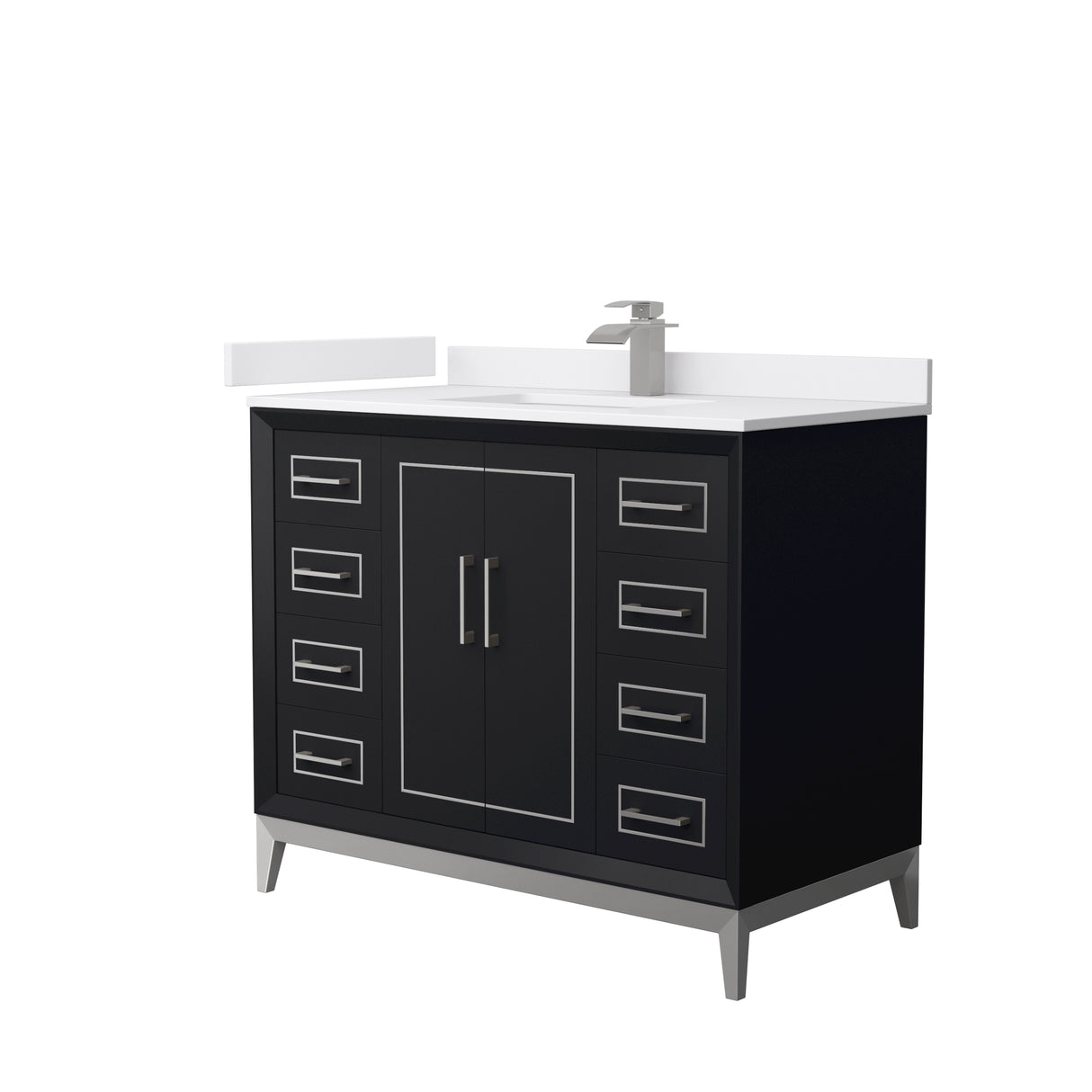 Marlena 42 Inch Single Bathroom Vanity in Black White Cultured Marble Countertop Undermount Square Sink Brushed Nickel Trim