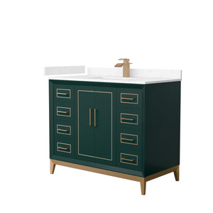 Marlena 42 Inch Single Bathroom Vanity in Green Carrara Cultured Marble Countertop Undermount Square Sink Satin Bronze Trim